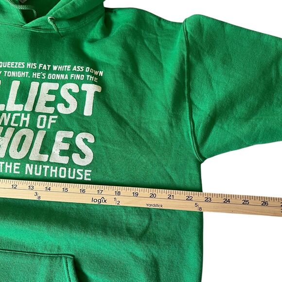 Jolliest Bunch of A-holes Graphic Hoodie Men Large Green Funny Christmas Holiday - Picture 10 of 12
